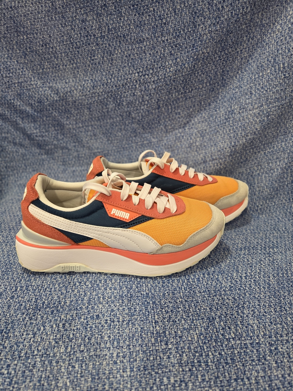 Puma Cruise Rider sneakers Wms 7.5 orange navy blue coral colorway Platform Sole - Picture 2 of 9